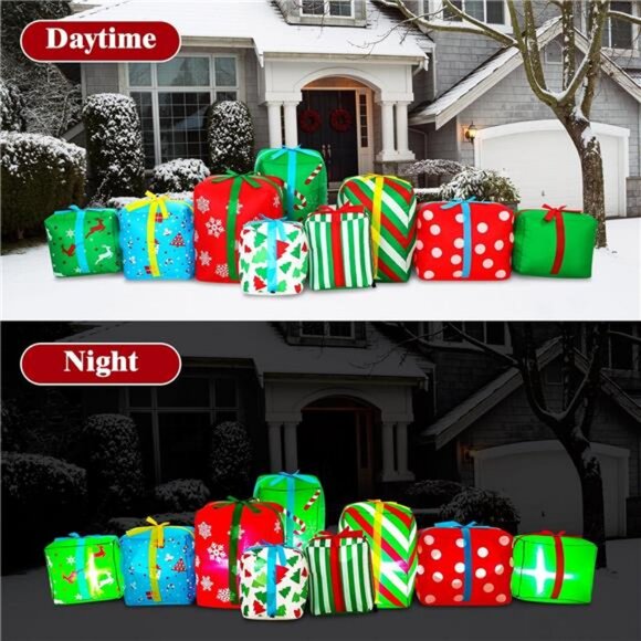 9 Foot Long Christmas Giant Inflatable Gift Boxes with 9 LED Lights Multicolor - Picture 3 of 7